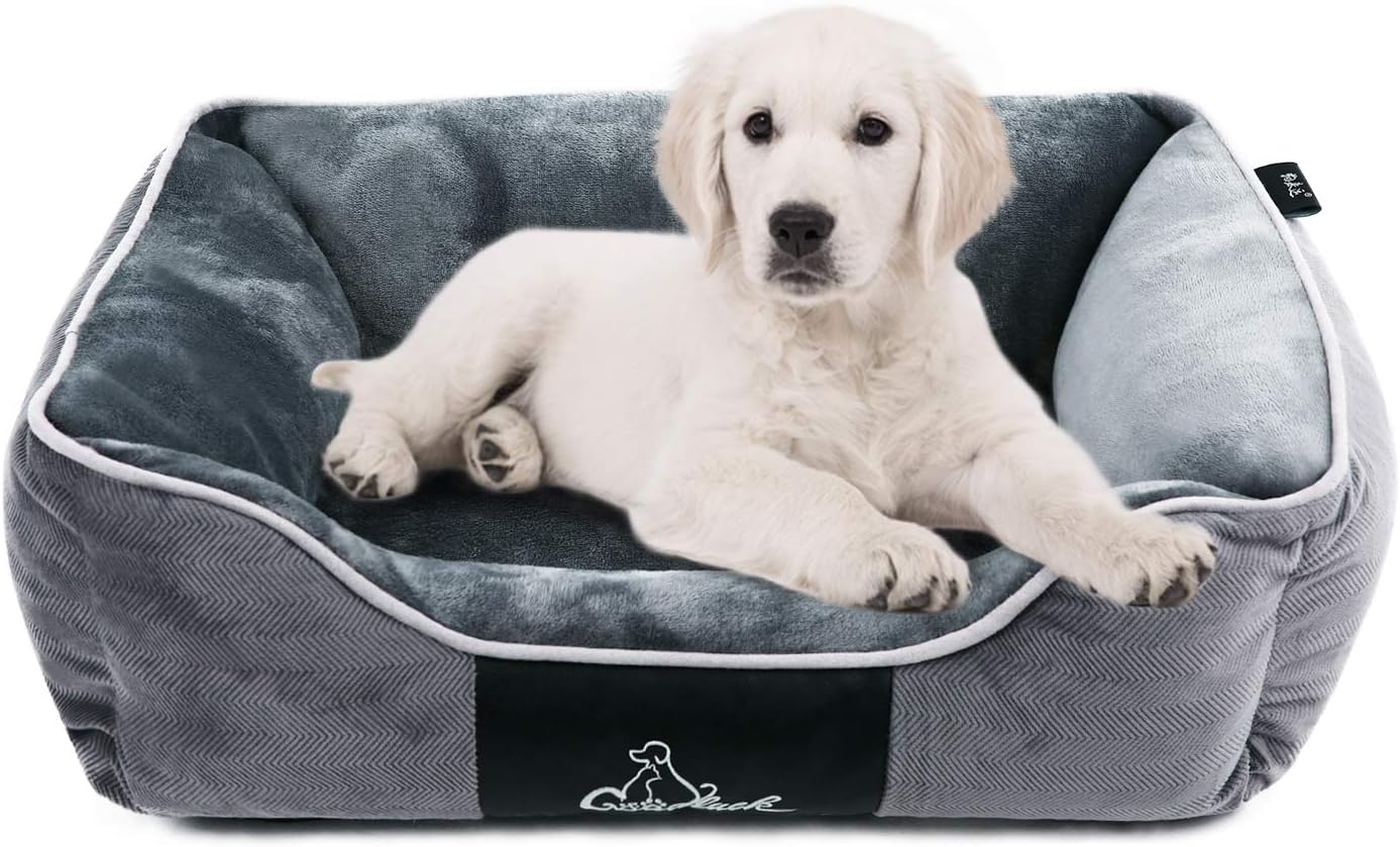MIGOHI Pet Dog Bed for Medium Large Dog, Washable Anti-Slip Super Plush with Removable Washable Cover for Large Medium Small Dogs and Cats, Grey, M : Pet Supplies