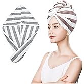 YiRayon Microfiber Hair Towel Wrap, Soft Lightweight Hair Turben Towel, Super Absorbent Quick Dry Hair Turban with Button, Larger Microfiber Hair Towels for Women Curly Long Hair