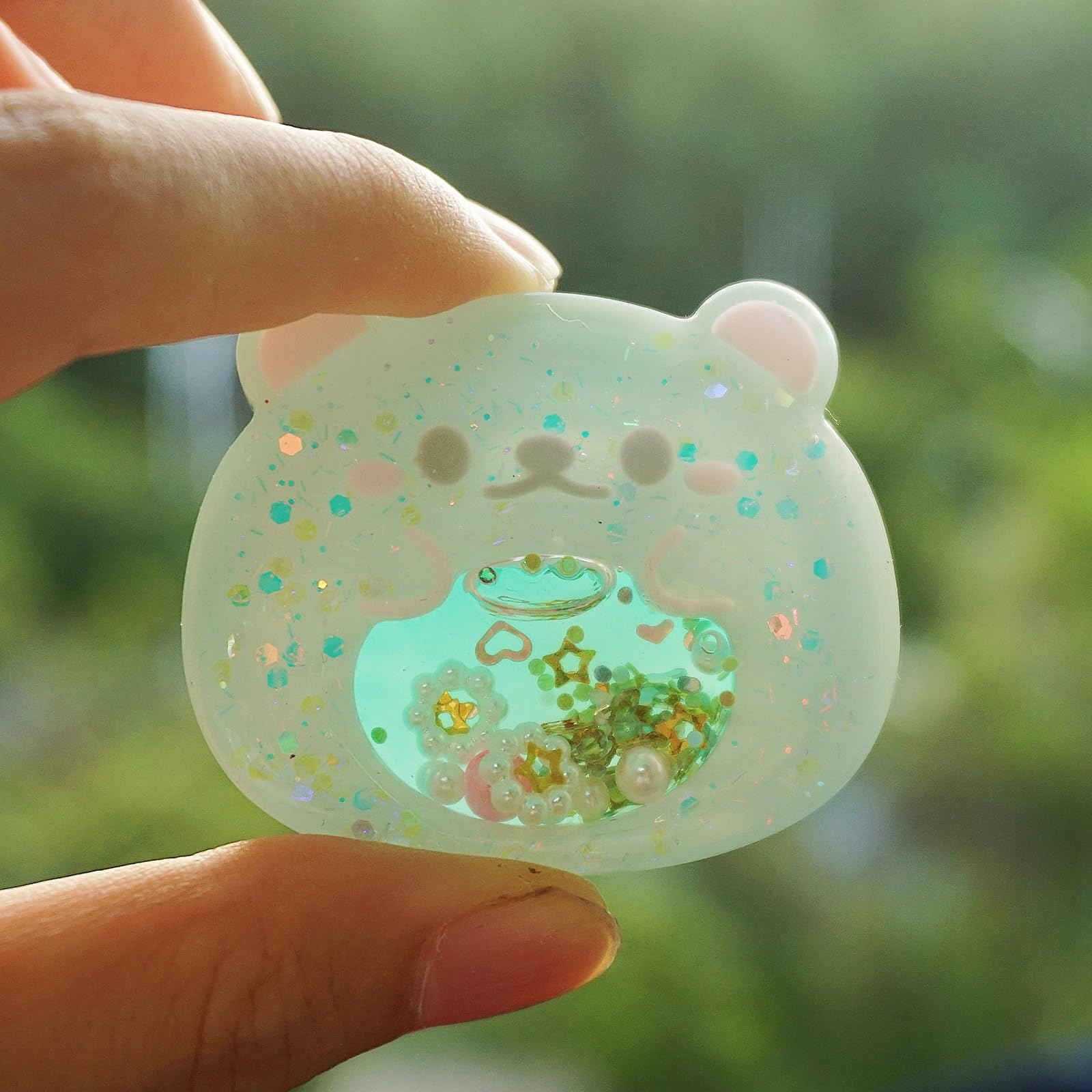 FUNSHOWCASE Epoxy Resin Shaker Molds Set Jewelry Casting Supplies, Bear, Chick, Sheep, Beer Mug, Game Console 5 Silicone Trays with 5 Seal Films, Height 2-2.4inch