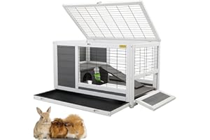 COZIVVOVV Wooden 35Inchs Indoor Outdoor Rabbit Hutch, Small Animal Houses & Habitats, Large Bunny Cage with Removable Tray, Single Level Guinea Pig Hamster Cage（Grey）