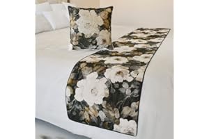 The HomeCentric King/Queen/Twin Gray & Brown Designer King 90"x18" Bed Runner Without Pillow Cover, Rose, Floral & Bead Embroidery Bed Scarf on Cotton Fabric - Rada