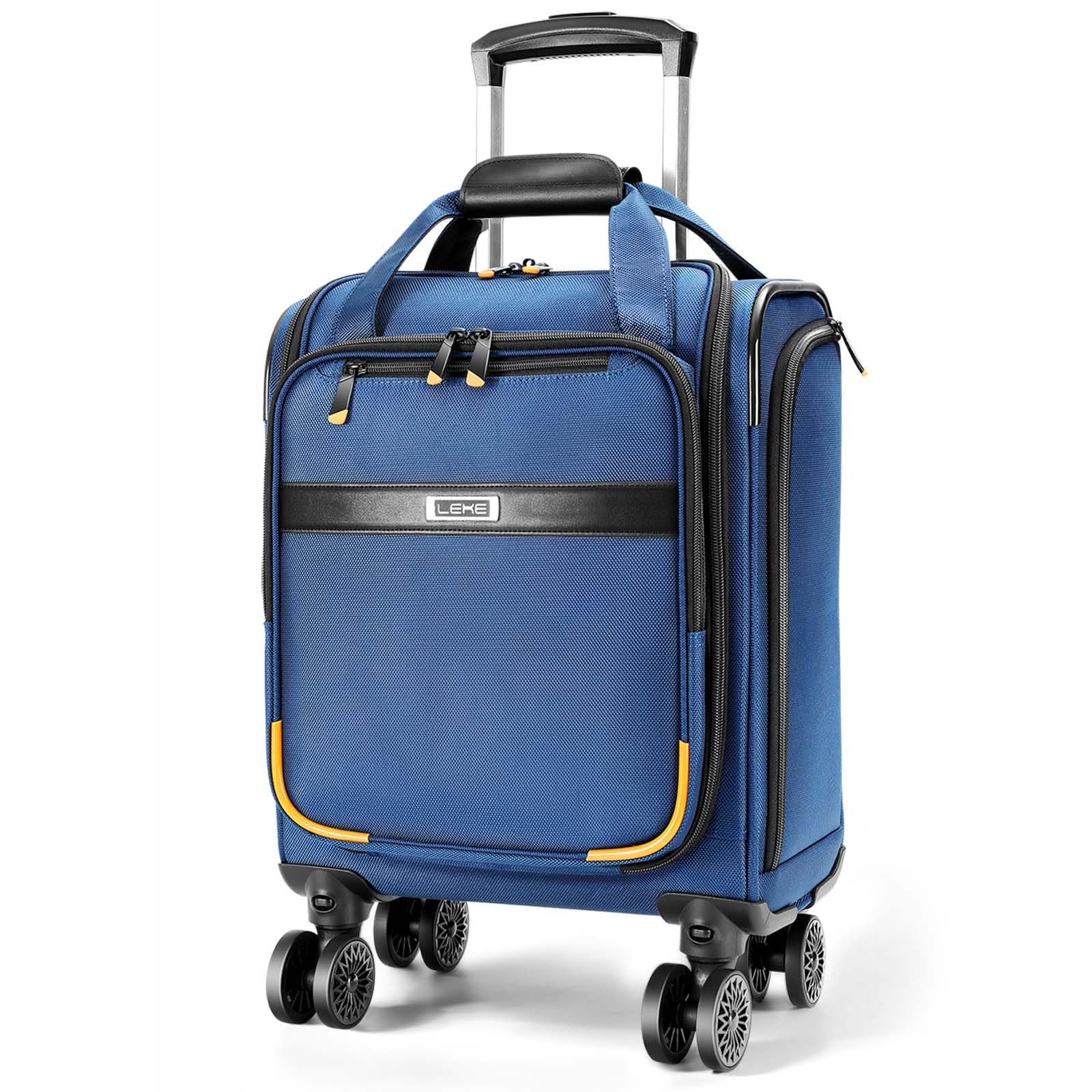 Photo 1 of Lekebobor Underseat Carry On Luggage with Spinner Wheels,16-Inch Softside Suitcase with Detachable Sleeve, Lightweight Travel Luggage Airline Approved for Men Women, Blue