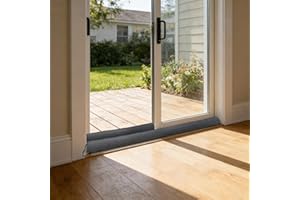 JZHLLA 2 PCS Sliding Door Draft Stoppers Set Glass Patio Door Draft Blockers with Non-Slip Bottom and Polyester Cotton Filling Under Doors Insulation and Weather Strip