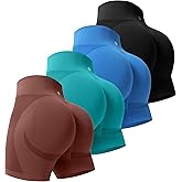 Evercute Women's Gym Shorts 3/4 Pack Seamless Scrunch Butt Lifting Workout Shorts Tummy Control Ruched Booty Smile Yoga Short