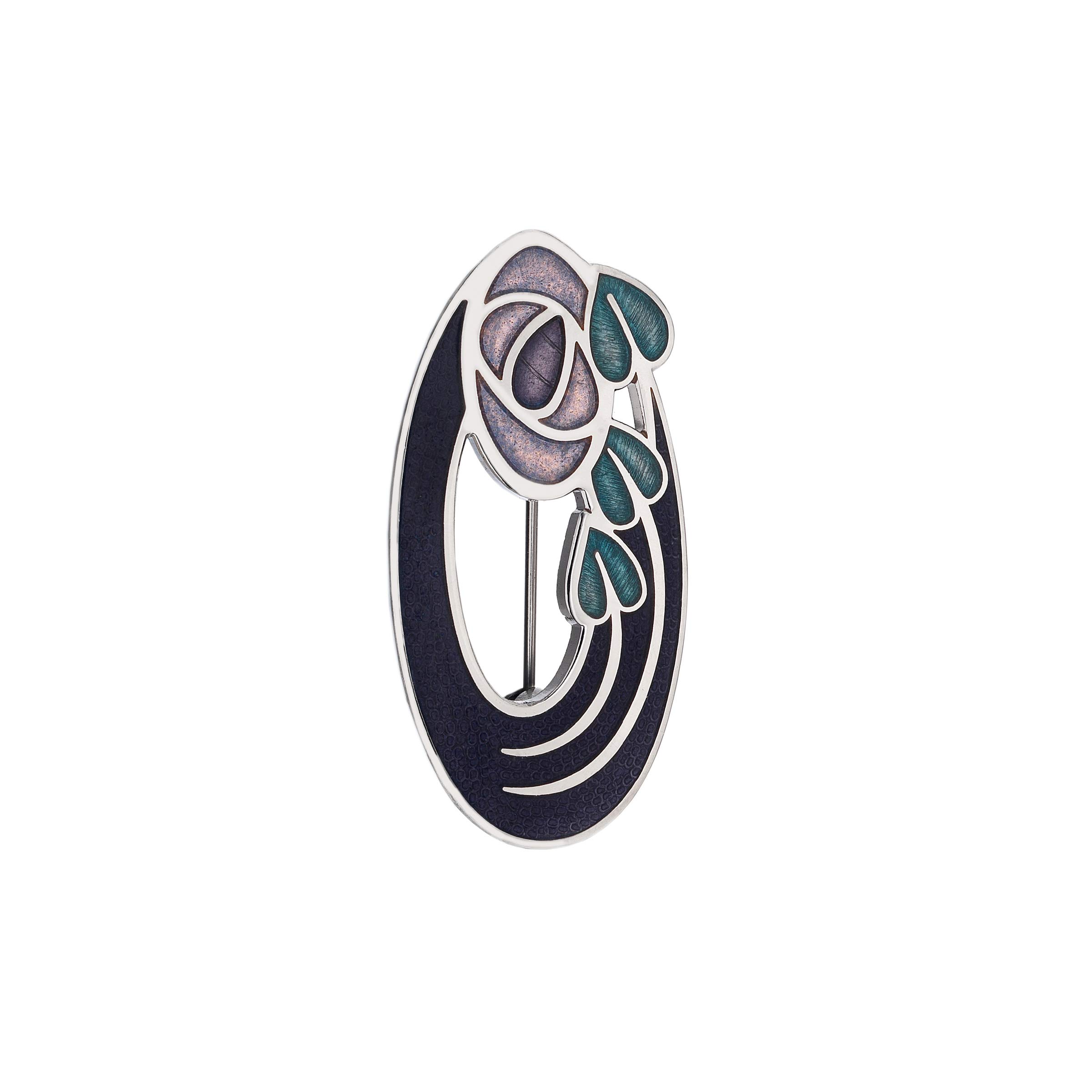 Ladies Enamelled 43mm Oval Pink Leaves, enamel