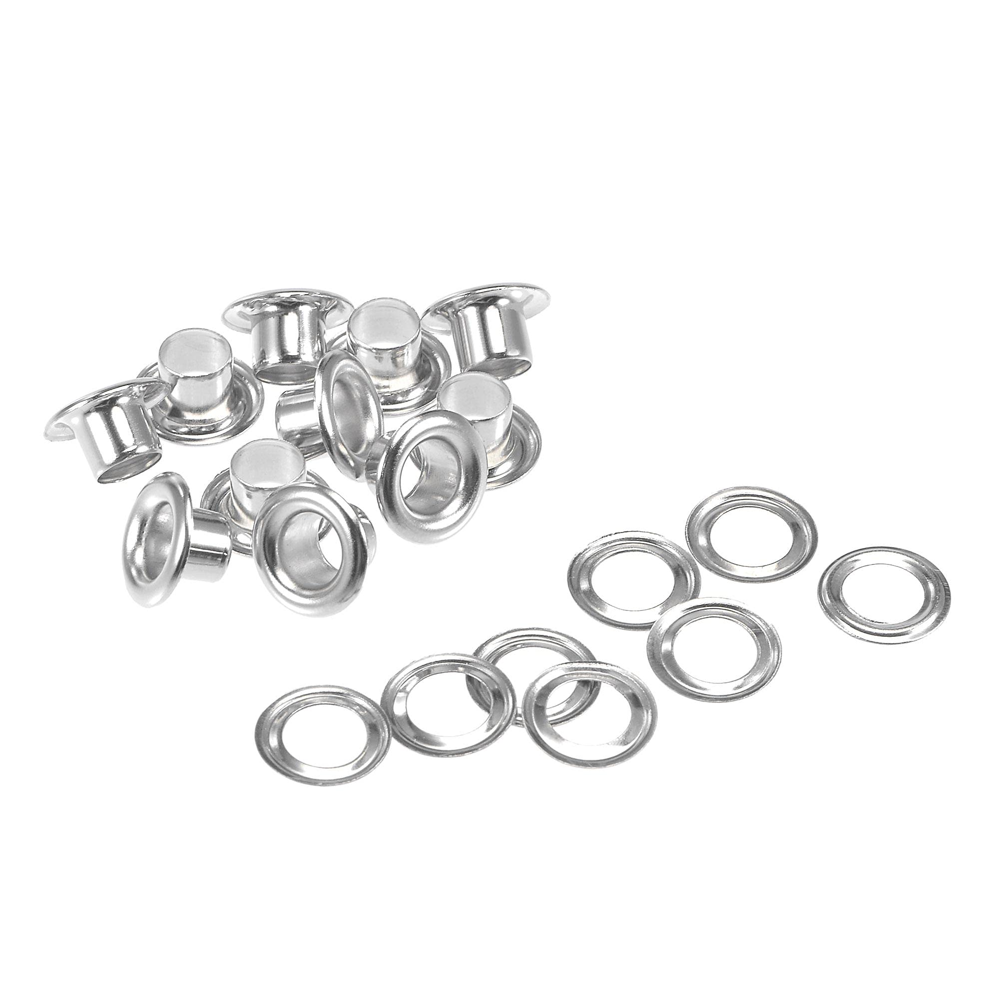 sourcing map Grommets Eyelets with Washers Kit, 9 x 4.5 x 4.7mm Copper Grommet for DIY or Craft Projects Silver Tone 200 Set