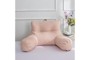 Btargot Extra Large Faux Leather Reading Pillow Bed Wedge Large Adult Backrest Lounge Cushion with Arms | Back Support for Sitting Up in Bed Pink