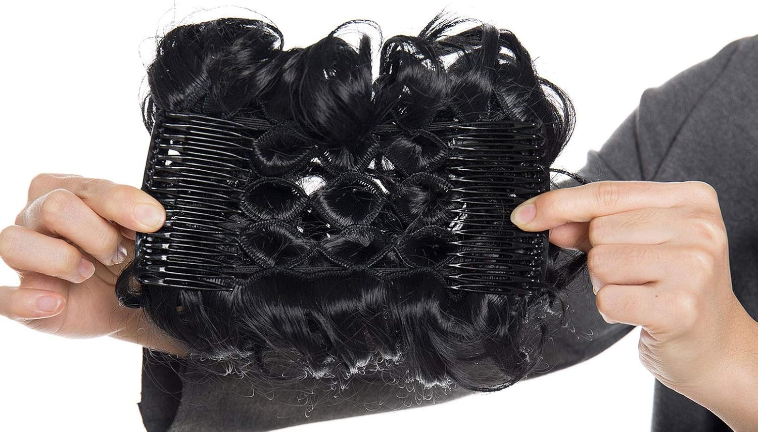 Short Combs Messy Curly Wavy Hair Extensions Bun Piece Up Do Drawstring Ponytail Clip in Comb Hair Extensions Chignon Dark Black - Image 4