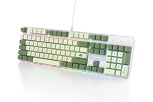 Fogruaden Mechanical Keyboard, Green Matcha, Wired USB 104 Key RGB Backlit Gaming Keyboard with Number Pad, Red Switches, NKRO for Windows Laptop PC Gamer