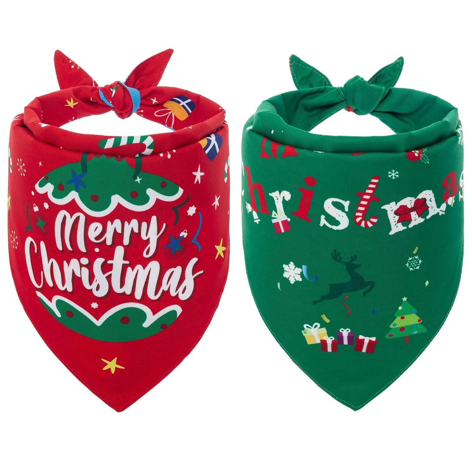 BINGPET Christmas Dog Bandana 2 Pack - Soft and Durable Pet Scarfs Adjustable Cute Triangle Bibs Kerchief for Dogs and Cats