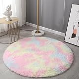 sigaer Round Fluffy Rainbow Area Rug 120cm for Girls Room Nursery Decor view 6