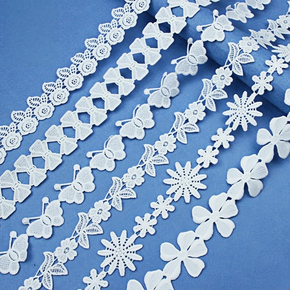 Photo 1 of 6 Assorted Embroidery Floral Lace Trims Cute Butterfly Bowknot Pattern Lace Edge White Ribbon Clothing Accessories for Sewing Decoration,0.8"-1.8" Wide,2 Yards Each,12 Yards Total (Style6)