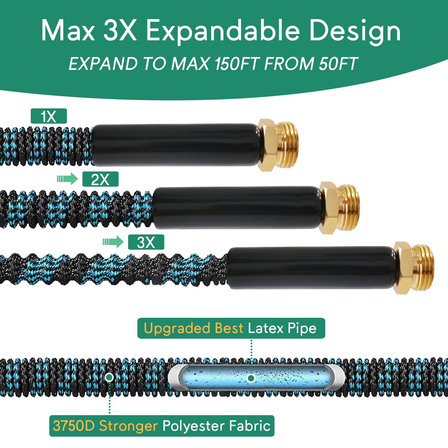 Condition photo showing As Is for expandable garden hose 150ft with 10 function nozzle, 2026 no kink water hose 150 ft, leak-proof stu