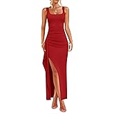 ZESICA Women's Sleeveless Formal Maxi Dresses 2026 Summer Ribbed Square Neck High Split Party Bodycon Long Dress