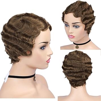 Amazon Com Peony Red Hair Short Human Hair Wigs Wavy Wig