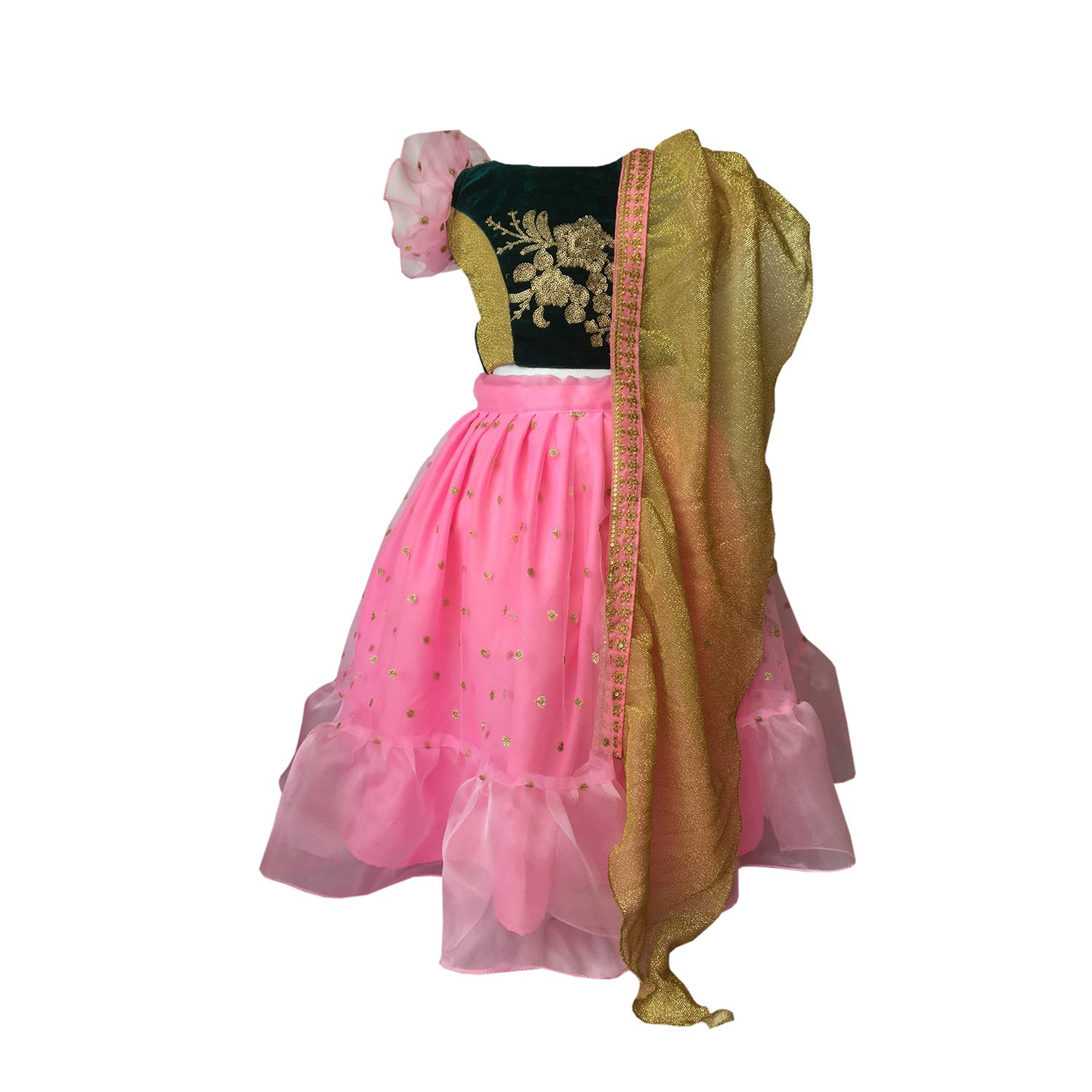 aglare girl's brocade and georgette fully stitched lehenga choli
