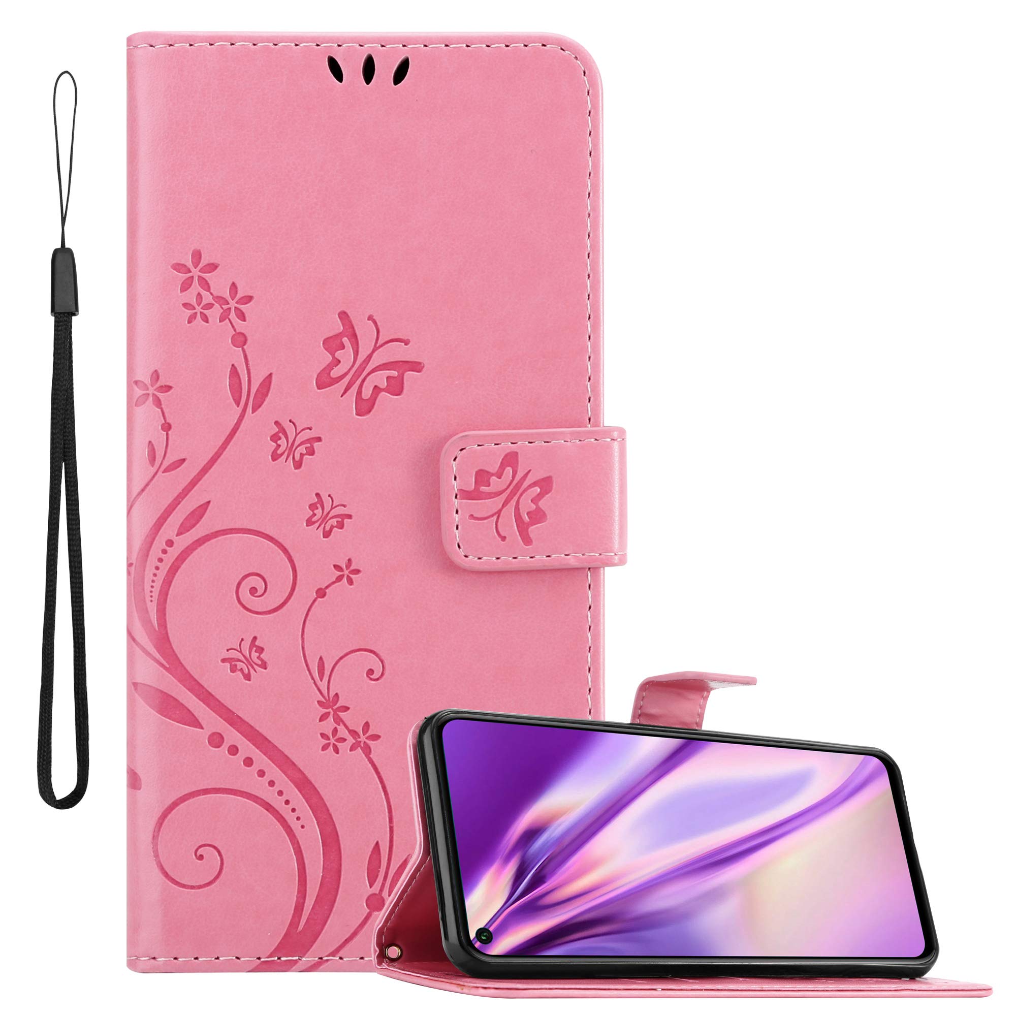 cadorabo Book Case works with Honor 20 in FLORAL PINK – Cover in Flower Design with Magnetic Closure, Stand Function and 3 Card Slots - Wallet Etui Pouch PU Leather Flip