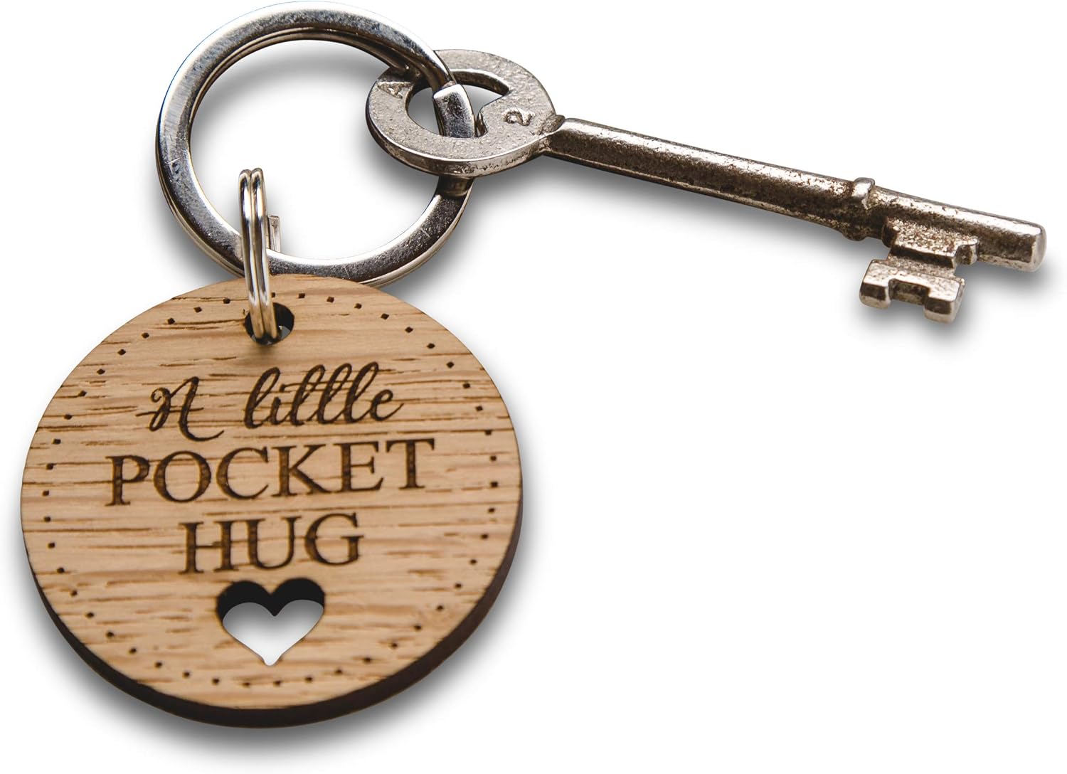 The Laser Engraving Company Pocket Hug Token Oak Keyring, Isolation Gift Key Ring, Missing You Keychain, Thinking Of You