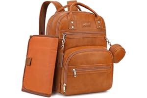 ROSEGIN Premium Vegan Leather Diaper Bag Backpack with Waterproof Changing Pad, Reinforced Zippers & Odor-Free, 20 Pockets Pro Organizer, Fits 15.6" Laptop, Stroller Straps, Baby Bag for Mom, Brown