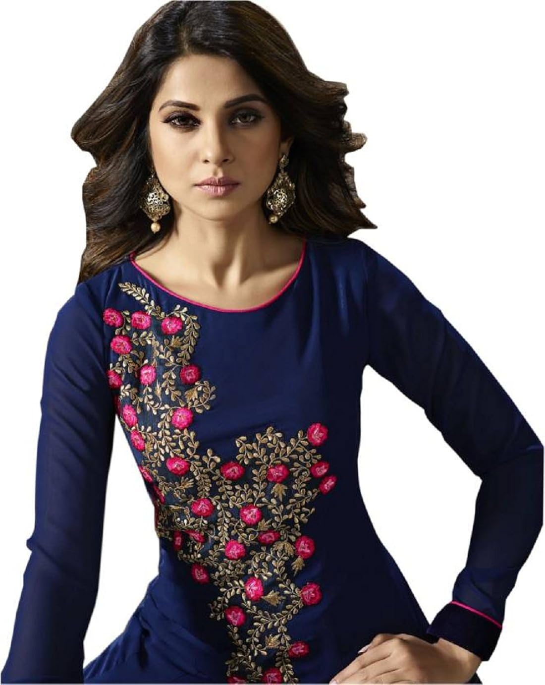 tashvi creation women's georgette semi-stitched gown(gd-2102_blue- free size)