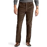 PLEPAN Men's Corduroy Pants - Casual Classic Fit Stretch Elastic Waist Dress Pants