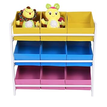 Utheing 9 Bins Kids Children Toy Bin Storage Organizer Box Rack Wooden Frame For Kids Bedroom Playroom