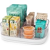 YouCopia MagicTrack Rectangle Lazy Susan Turntable with 4 Clear Storage Bins: Rotating Cabinet Organizer for Kitchen or Bathroom Items, 360° Spin, Non-Slip, White Speckled BPA-Free