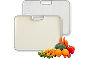 Plastic Cutting Board for Kitchen, Double-Sided Food-Grade Chopping Board,Non-Slip Silicone Wrap, Juice Groove for Fruits & V
