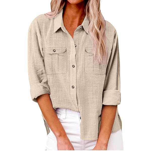 トップス ANCELLM LINEN PULLOVER SHIRT SIZE 2 Amazon.com: Linen Shirts for Women Summer Front Double