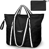 PASMAN Large Beach Bag with Zipper-8 Pockets Sandproof Beach Tote Bag for Women,Foldable Lightweight Family Swim Bag Vacation