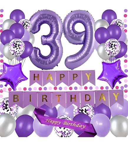 Happy 39th Birthday Backdrop Banner - Pink Purple Gold Decor 4x6 Ft For Party Photo Booth