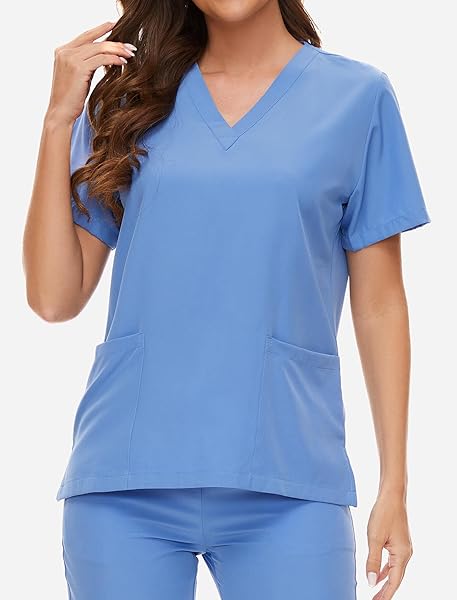 VIAOLI SCRUBS FOR WOMEN SET V-NECK POCKET TOP & DRAWSTRING JOGGER SCRUB PANTS STRETCH NURSING SCRUBS SET UNIFORM