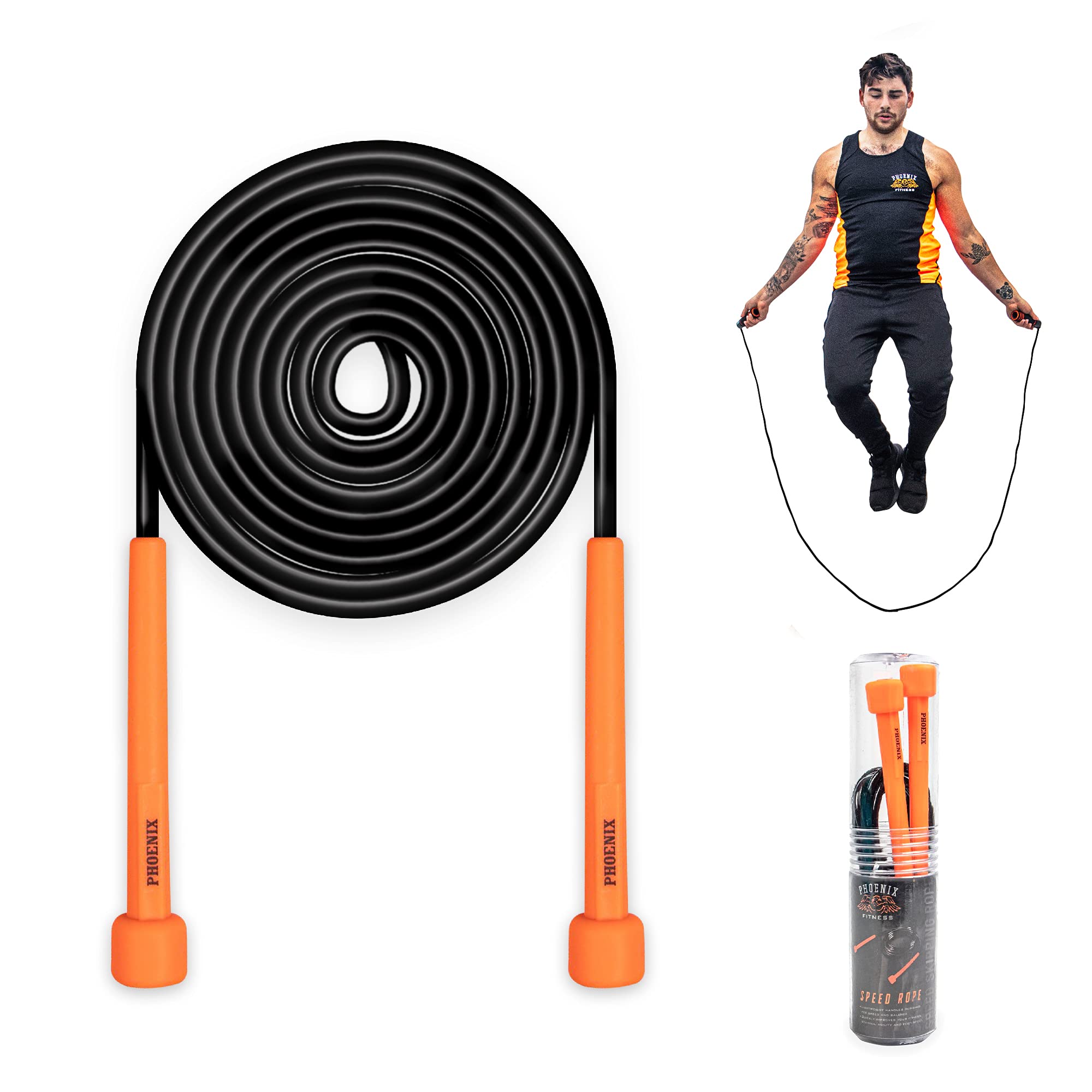Phoenix Fitness Speed Skipping Rope - Lightweight Jump Rope - Jumping Tangle Rope - Speed Rope for Fat Burning, Fat Loss, Conditioning, Interval Training, Boxing, Crossfit and MMA