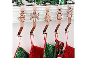 Yuokwer Pack of 5 Snowflake Christmas Stocking Hangers for Mantel -Christmas Tree/Deer/Snowman Stocking Holders for Fireplace Christmas Stocking Hooks for Christmas Decoration (Red Copper,Pack of 5)