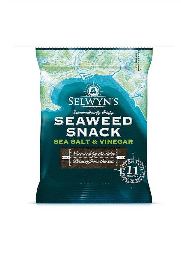Seaweed Snack, Salt and Vinegar Flavoured Seaweed Snack, low calorie, Box of 10 Packs. Nori