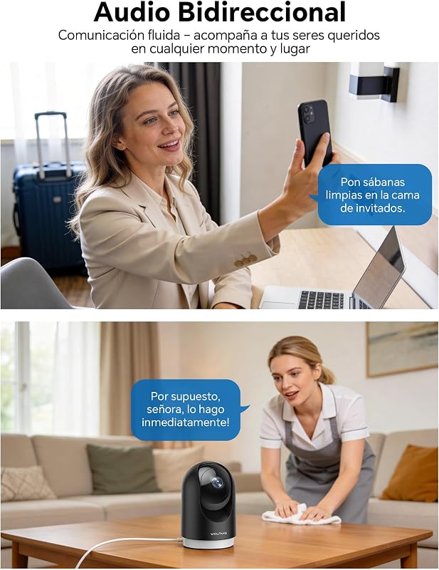 Câmara de vigilância interior 2K, WiFi doméstico 360° PTZ com rastreio, visão noturna e áudio bidirecional, câmara de vigilância para cães, compatível com Alexa, sem taxas