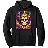 Sugar Skull Carnival Mask Jester Hat Mardi Gras 2025 Men Boy Pullover Hoodie
