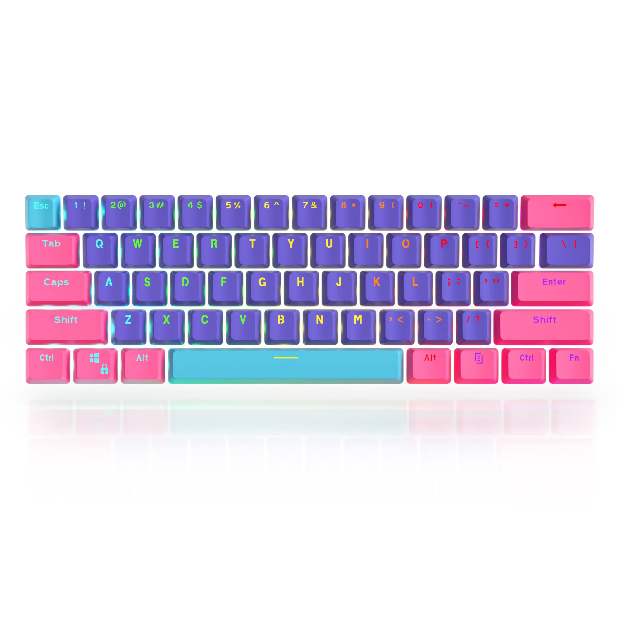 GTSP PBT Backlit Keycaps 60 Percent with 6.25U Space Bar OEM Profile for Cherry MX Switch Mechanical Gaming Keyboard (Purple+Pink+Blue)