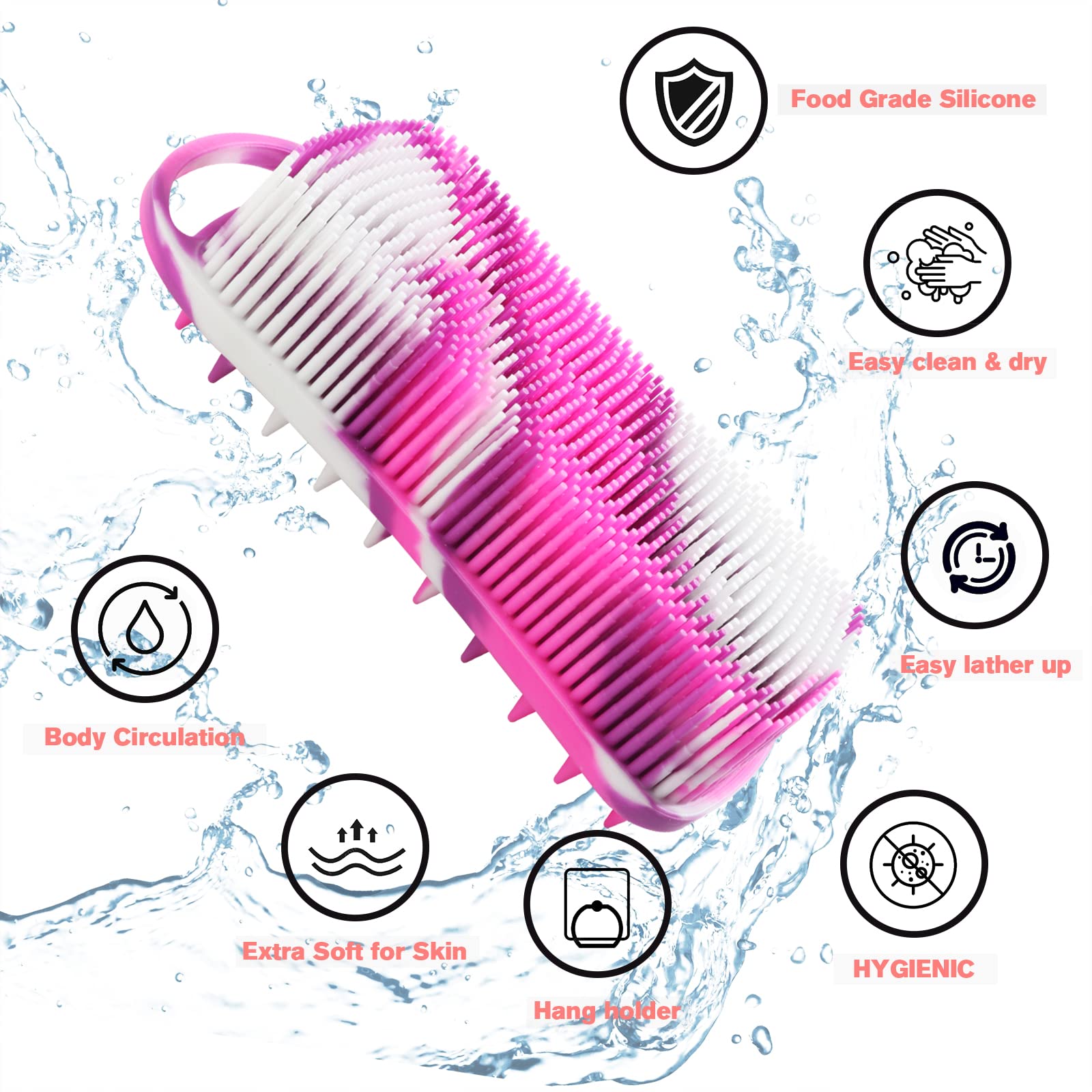2PCS Silicone Body Scrubber, Loofah for Women, Gentle Exfoliating Shower Cleaner Bath Brush, Rubber Body Wash Deep Cleaning & Exfoliator & Massage, Travel-Friendly for Bathroom