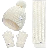 Kids Winter Hat Gloves Scarf Set, Girls Boys Winter Beanie Hat Mittens Scarf Knit Set with Thick Fleece Lined for Children