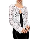FAIRY SEASON Women's One-Button Crochet Cardigan with Golden Thread, Vintage Cropped Hollow Out Knit Shrug for Formal Events