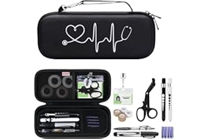 BOVKE Stethoscope Case Nurse Tool Sets Contains Stethoscope Case, Medical Scissors, 2 Penlights, Bandage Wraps, Name Card Holder, 15Pcs Nursing School Essentials for Nurse Work, Black+Black