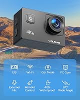 WOLFANG GA100 Action Camera 4K 20MP Waterproof 40M EIS WiFi 170 Wide Angle Mic view 2