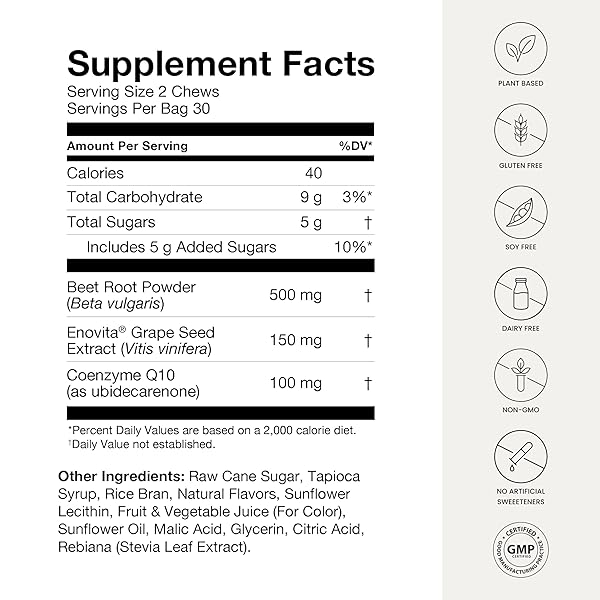 HUMANN SUPERBEETS HEART CHEWS ADVANCED – 100MG OF COQ10 PLUS BEETROOT & GRAPE SEED EXTRACT, 60 COUNT