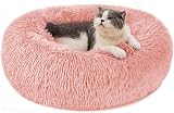 Nepfaivy Calming Donut Bed for Dogs Cats 15.75in Pink Non-Slip Washable