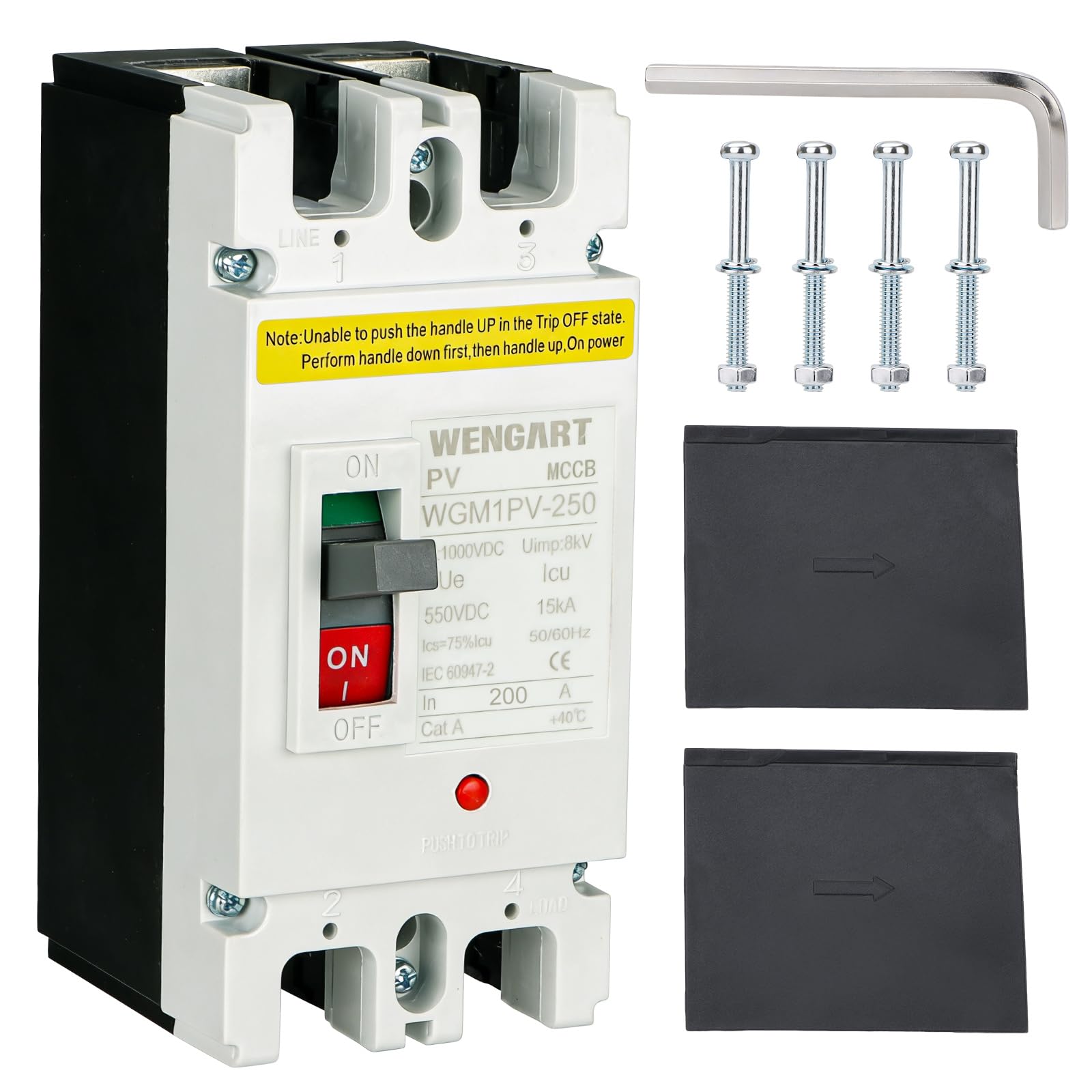 Wengart MCCB Circuit Breaker WGM1PV-250, Solar DC Circuit Breaker, 2P 200A MAX500VDC, DC Circuit Breaker for Solar Systems and other DC Applications