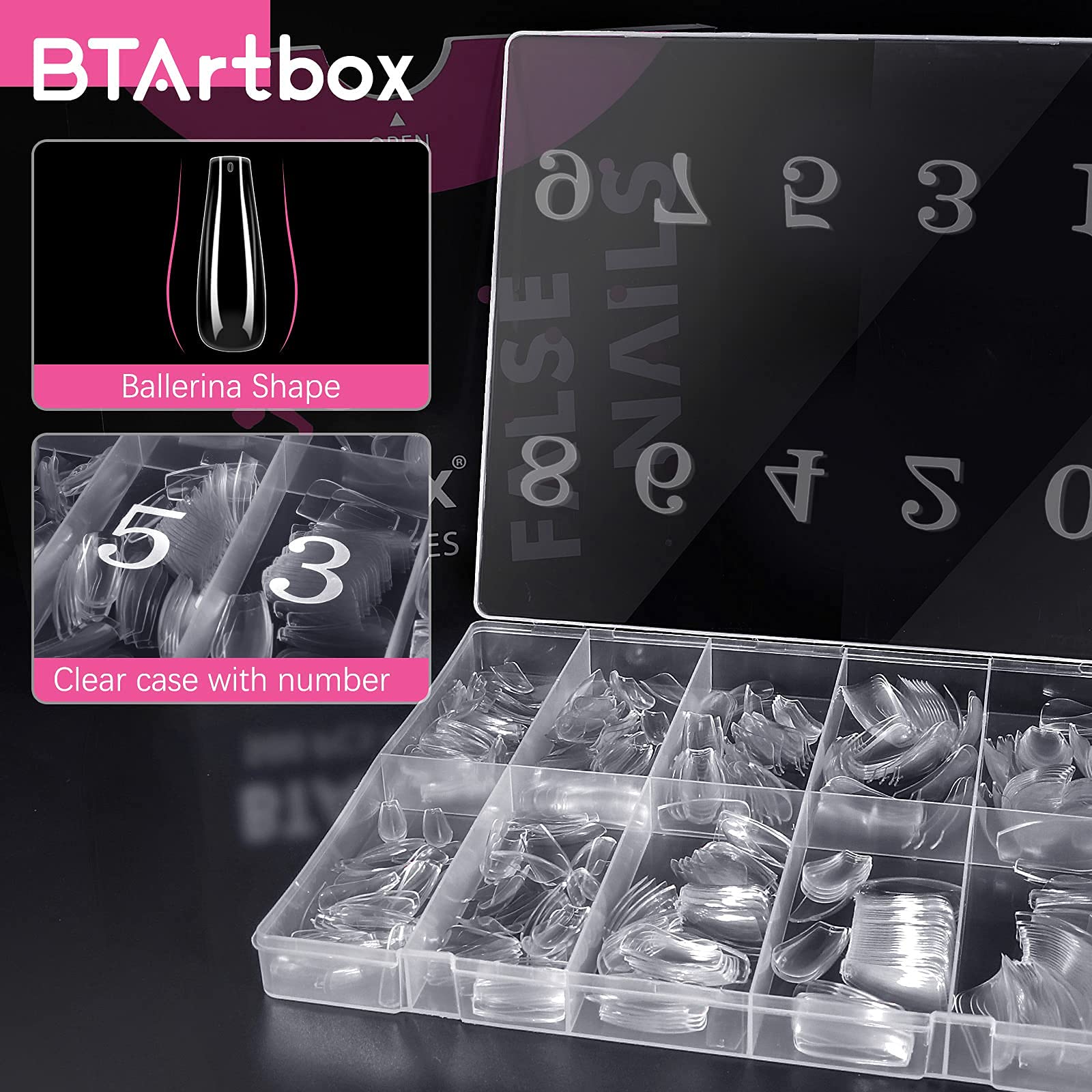 Long Fake Nails - Clear Acrylic Coffin Shaped Ballerina Nails Tips BTArtbox 500pcs Full Cover False Artificial Nails with Case for Salons and DIY Nail Art, 10 Sizes - Image 2