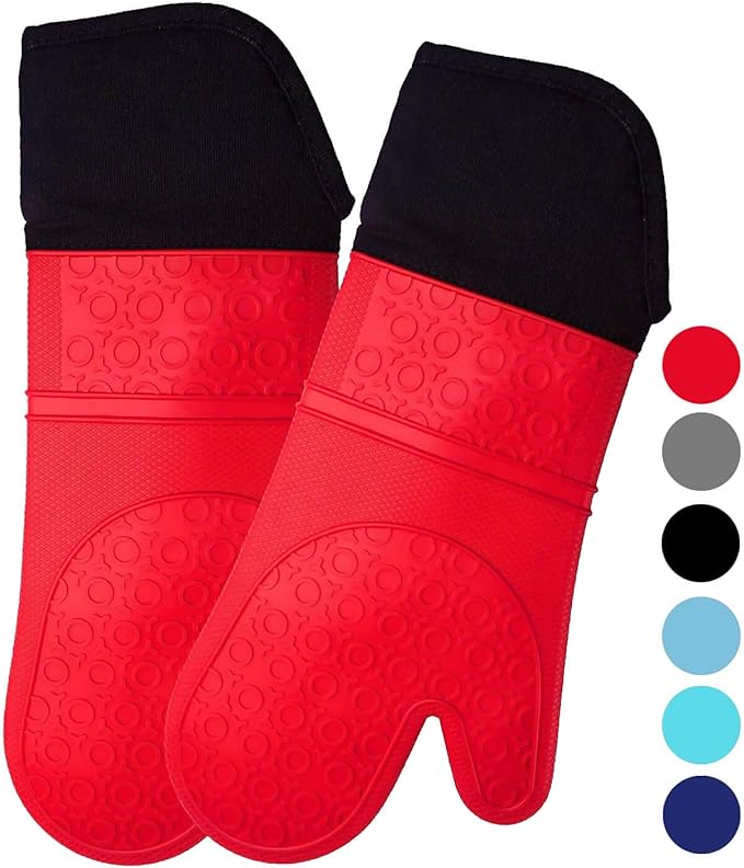 HOMWE Extra Long Professional Silicone Oven Mitt, Oven Mitts with