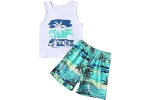 Kionio Baby Boy Clothes Toddler Boy Summer Outfits Kids Sleeveless Tank Tops Shorts Set Letter Print Hawaii Beach Clothes