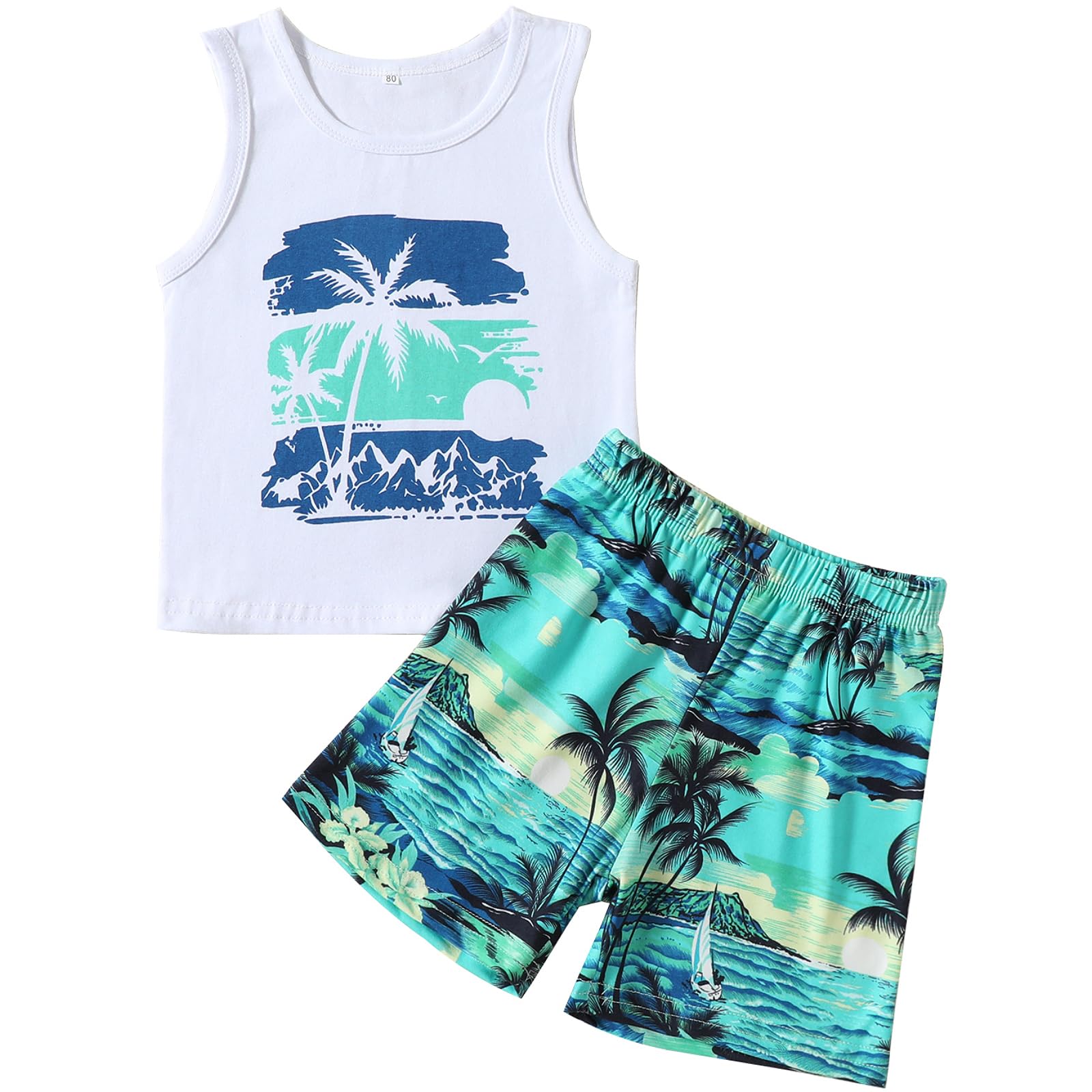 Photo 1 of ***shirt only*** Kionio Baby Boy Clothes Toddler Boy Summer Outfits Kids Sleeveless Tank Tops Shorts Set Letter Print Hawaii Beach Clothes